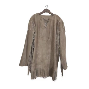 New Men Native American Mountain Special Cowboy Suede Leather War Shirt - Picture 1 of 3