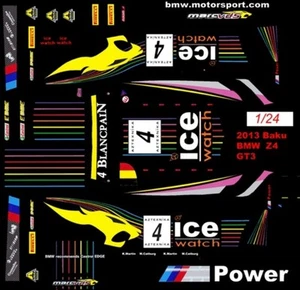 #4 ICE Watch BMW Z4 GT3 2013 1/24th Scale Slot Car Waterslide Decals - Picture 1 of 3