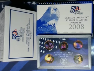 2008 S RAINBOW TONED Proof Quarter 5 COIN SET with Case, Box, & COA - Picture 1 of 12