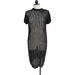 All Saints Alyse Black Crochet Open Mesh Knit Sequins Midi Dress Size Large - Picture 1 of 16