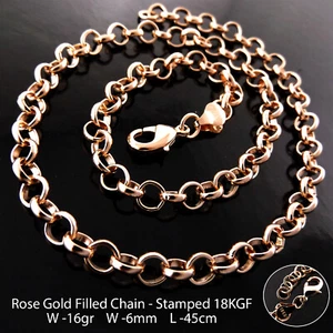 Necklace 18K Rose Gold Filled Ladies Solid Statement Belcher Link Chain 45cm - Picture 1 of 2