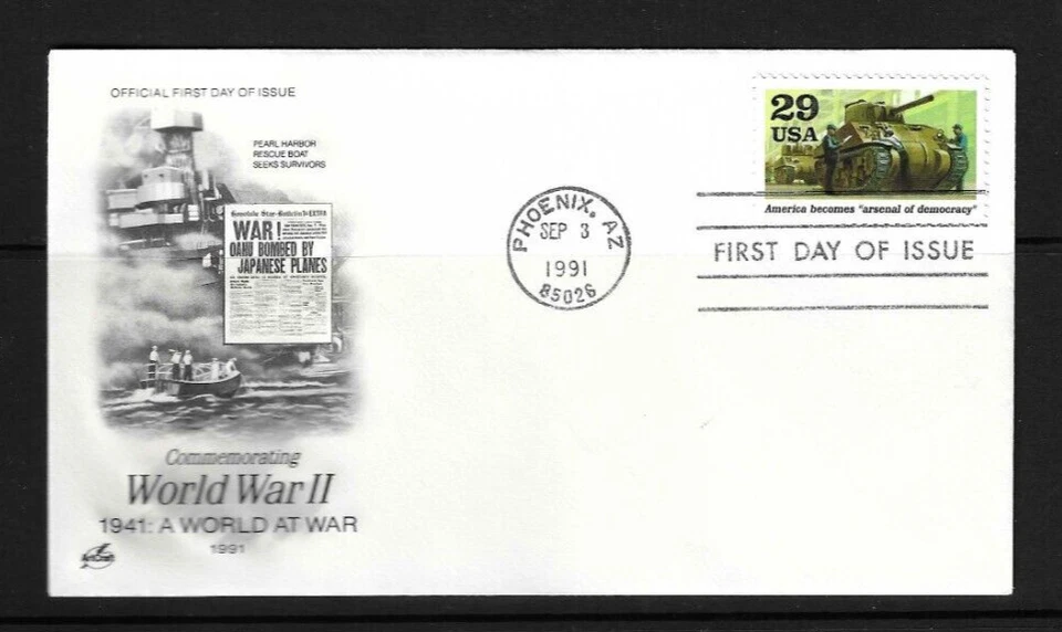 USA  SC # 2559e America Becomes " Arsenal Of Democracy "  FDC . Artcraft Cachet - Image 1 of 1