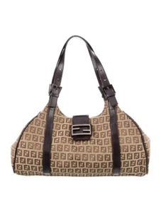 FENDI Vintage Y2K braun FF Logo kleine Tasche Zucchino Mahagoni Sahne Schultertasche - Bild 1 von 15