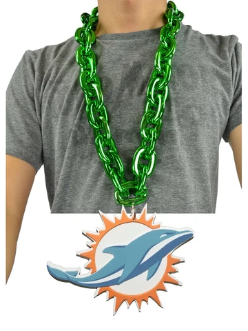 New NFL Miami Dolphins GREEN Color Fan Chain Necklace Foam Made in USA Cover