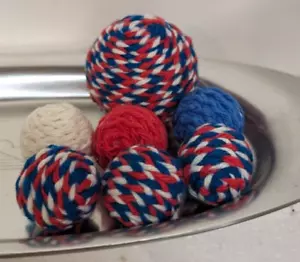 7 Patriotic yarn wrapped balls orbs centerpiece bowl basket filler décor - Picture 1 of 2