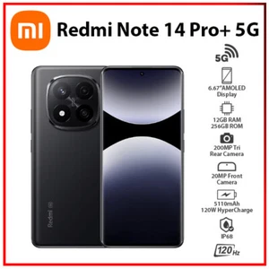 (New) Redmi Note 14 Pro+ Plus 5G 12GB+256GB BLACK Dual SIM Android Cell Phone - Picture 1 of 5
