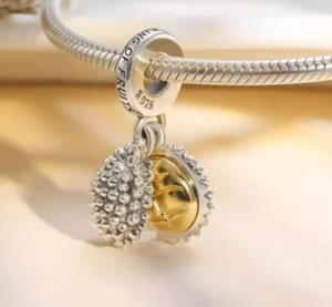 Authentic Sterling Silver Pandora Two-tone Durian Dangle Charm Pendant 769391C00 - Picture 1 of 23
