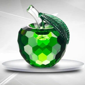 Crystal Figufine Facted Green Apple Paperweight Table Ornament Lady Gift 60mm - Picture 1 of 4