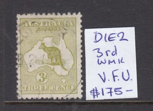KANGAROO: 3d OLIVE 3RD WMK DIE 2 V.F.USED. AND VERY SCARCE!!! - Picture 1 of 1