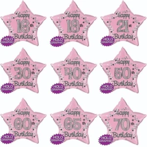 x1, 22" STAR SHAPED PINK FOIL, AGED BIRTHDAY, HOLOGRAPHIC FANTASIE - Picture 1 of 11