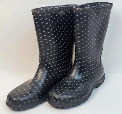 Sloggers Waterproof Garden Rain Boots Size 7 Black White Polka Dots - Image 1 of 4