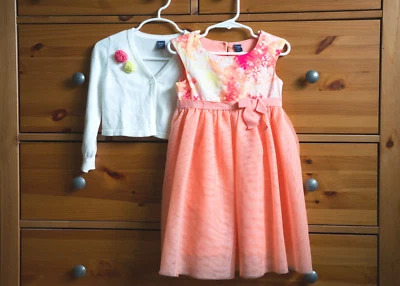 Baby Gap Girls Toddler Ballerina Peach Tulle Dress & White Cardigan Size 3T - Image 1 of 4