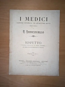 Spartito Antico Leoncavallo I Medici Rispetto Soprano e Pianoforte Sonzogno - Imagen 1 de 4