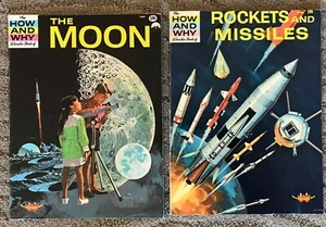 LOT of 2 Vintage Childrens Wonder Books How and Why Moon Rockets Missiles PB - Picture 1 of 2