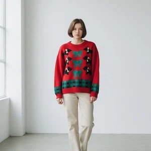 Karen Scott Scottie Dog Bow Christmas Knit Sweater Vintage L/P - Picture 1 of 9