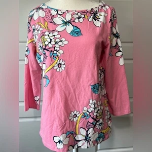 Talbots Oberteil Blumenmuster 3/4-Ärmel U-Boot-Ausschnitt rosa weiß blau Größe Small - Bild 1 von 6