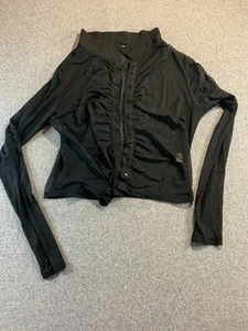 Birch and Stone Top Women XL Black Mesh Pleated Button Front Long Sleeve Cropped - Picture 1 of 9