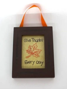 GIVE THANKS EVERY DAY Hand Stitched Framed Thanksgiving Gratitude Wall Art - Picture 1 of 2