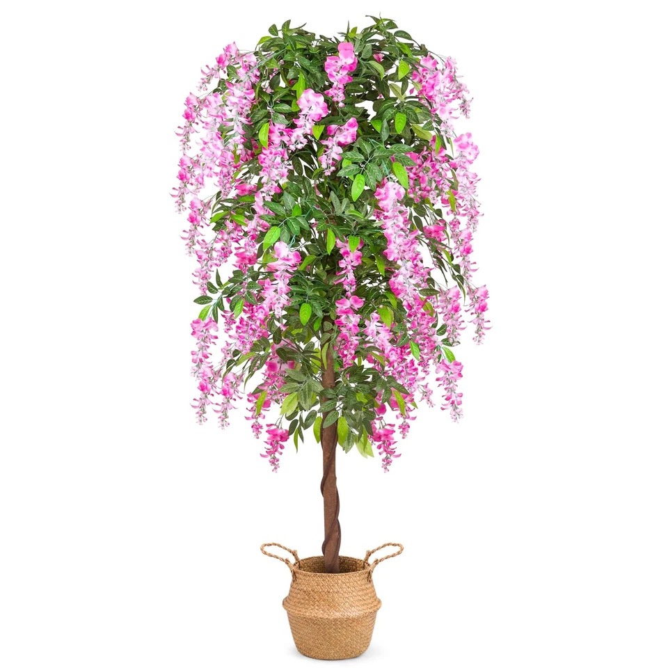 Plantas de árbol artificiales de 6 pies, árbol de glicinia falso con cesta tejida de pastos marinos para... Foto 1 de 4