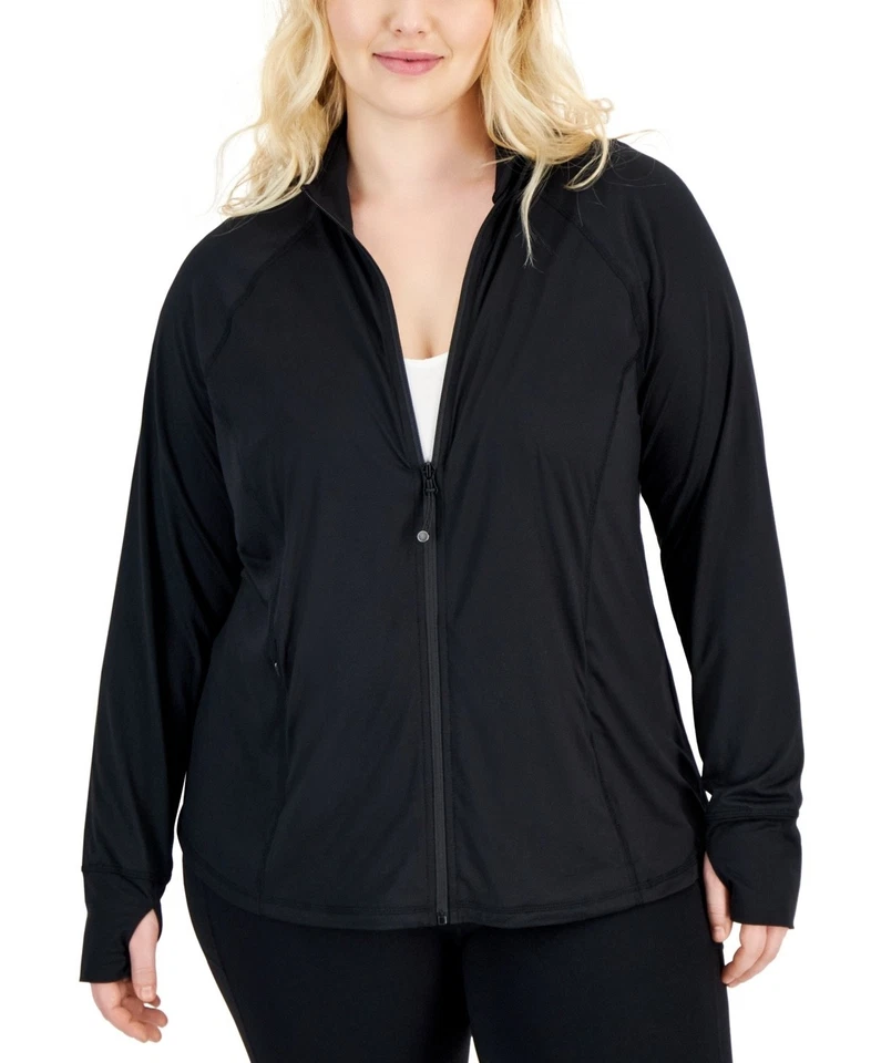 ID Ideology Women Zip-Front Long Sleeve Jacket Black 1X