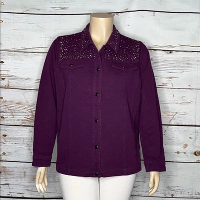 DreamJeannes by Quacker Factory NWT Sz XL Purple Denim - Embellished Jean Jacket - Image 1 of 4