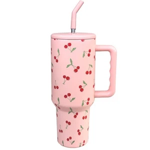 Bicchiere Ciliegio con Cannuccia e Coperchio Isolato Sottovuoto 40oz Acciaio Inox Rosa... - Foto 1 di 7