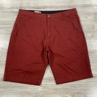 Volcom Chino Shorts Mens 36 Maroon Red Flat Front Casual Skater Preppy Grunge - Image 1 of 4