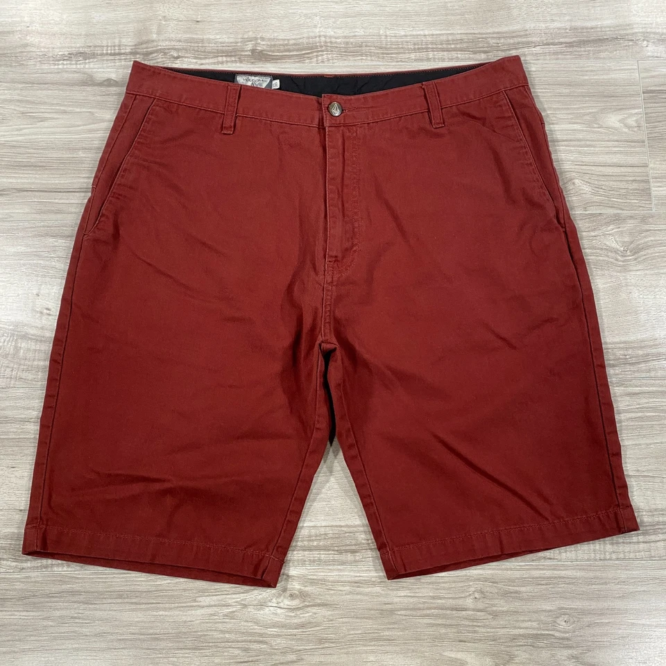 Volcom Chino Shorts Mens 36 Maroon Red Flat Front Casual Skater Preppy Grunge - Image 1 of 4