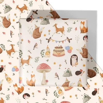 Woodland Forest 动物包装纸 – 5 件装暖黄色和红色床单 20×29... — 第 1/4 张图片