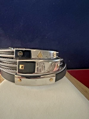 3 piezas. Acero Inoxidable Caucho Negro Tono Plata con Oro 14Kt. Brazalete Hombre 11 Foto 1 de 4