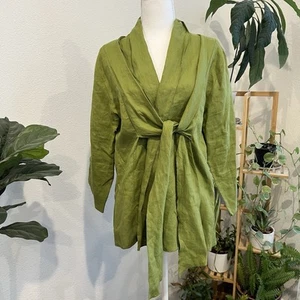 Comfy USA Womens 100% Linen Jacket Green Langenlook Art To Wear Sz L - Picture 1 of 9