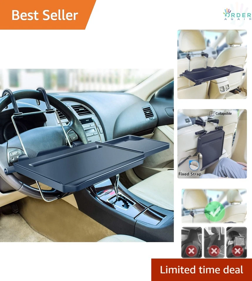 2 in 1 Car Steering Wheel Tray Back Seat Headrest Tray for Eat Drink and Laptop