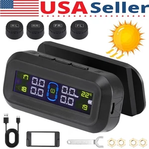 LCD Wireless Solar TPMS Car Tire Pressure Monitoring System 4 External Sensors - Picture 1 of 11