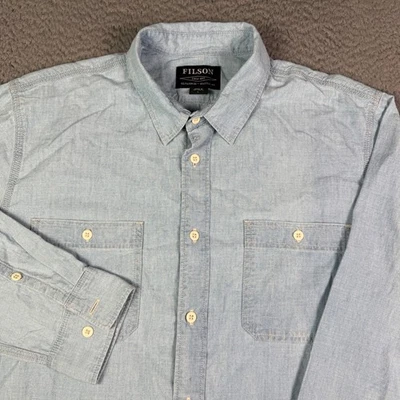 Filson Shirt Mens L Chambray CPO Light Indigo Blue Lightweight Durable Chore NEW - Image 1 of 4