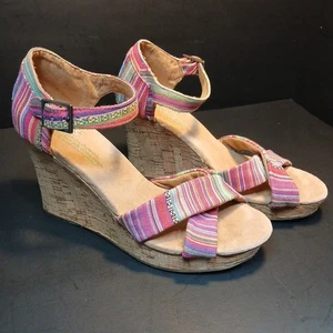 TOMS Women Colorful Fabric Cork Wedge Sandal Heel Shoe Size 7 - Picture 1 of 8