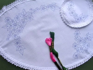 printed hand embroider cotton Dressing Table Chewal Set Woodland flowers CSOO29 - Picture 1 of 1