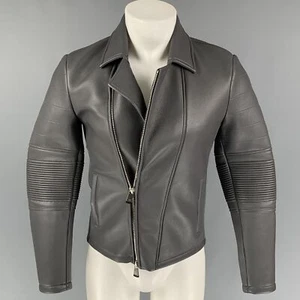 EMPORIO ARMANI Size 34 Grey Leather Biker Jacket - Picture 1 of 7