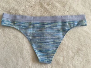 Victoria's Secret Panties Seamless Thong Panty Pale Blue Stripe Extra Large XL - Picture 1 of 8