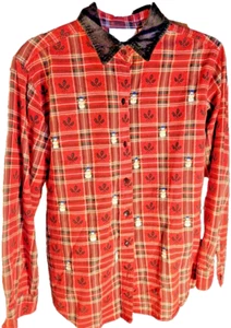 Vintage Casey & Max Damen Weihnachten Schneemann & Blatt kariert Urlaub Shirt Top - Bild 1 von 5
