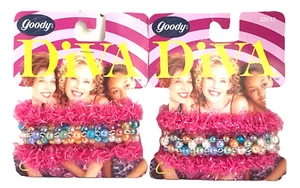 (2 PACK) Vintage 1999 Goody Diva Ponytail Holder PINK, Multicolored Beaded - Picture 1 of 2