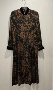 Vintage JESSICA HOWARD Button Front Black Floral Tapestry Dress Buttons Maxi - Picture 1 of 14