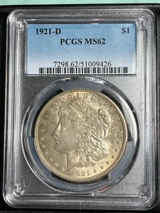 1921-D $ MORGAN SILVER DOLLAR PCGS MS62 - Picture 1 of 3