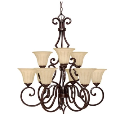 Lámpara de araña Capital Lighting 9 luces - bronce con vidrio Sienna Scavo Foto 1 de 2