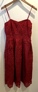 Boohoo Dress Size 10 Red Lace Sleeveless Fit Flare Mid Party Occasion Elegant - Picture 1 of 9