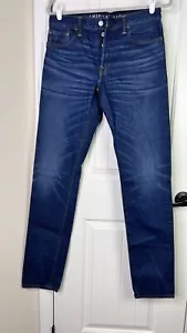 American Eagle Slim Straight Leg Jeans Men's 30 X 36 Blue Button Fly NWOT - Picture 1 of 12