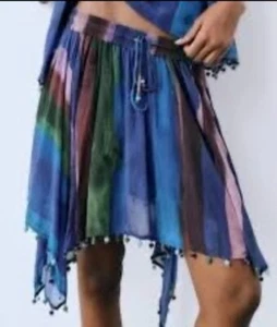 Gonna Zara con fazzoletto multicolore con perline linea A. Taglia M. Nuova con etichette! - Foto 1 di 15