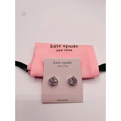 Tachas grandes femininas Kate Spade New York corte princesa transparente/prata novas - Imagem 1 de 4