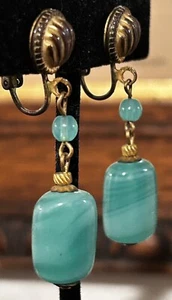 Vintage Miriam Haskell Art Deco grüne Kunstglas Ohrhänger Clip unsigniert - Bild 1 von 12