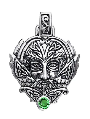 Peter Stone 925 Silber irischer Greenman Anhänger Schutz Smaragdglas Naturschutz - Bild 1 von 4