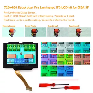 Drop In V5 720x480 Pre Laminated Retro Pixel IPS LCD Screen + Shell For GBA SP - Picture 1 of 60